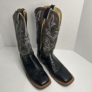 Justin 9607 Men's Exotic Western Boot w Vintage Belly Caiman Wide Square Toe 8D